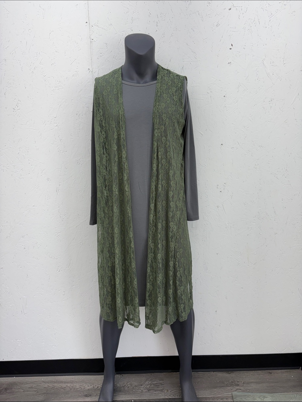LuLaRoe JOY Lace Olive Vest Tunic